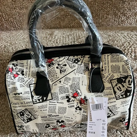 Mickey Mouse Newspaper Print Handbag - Black and White - Picture 2 of 6